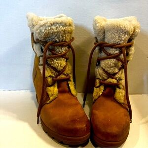 Sorel Women’s Joan Of Arctic Wedge II Brown Shearling Boots Size US 9